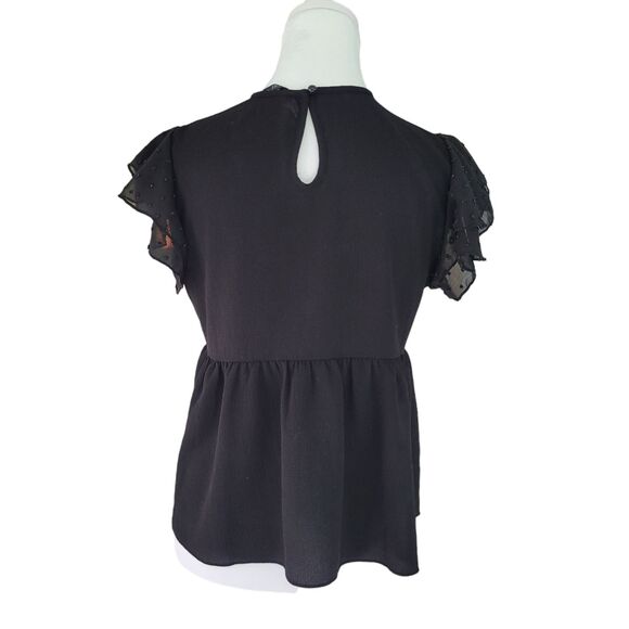 Shein Black Floral Embroidery Mesh Top Shirt Ruffle Sleeve  Blouse Size Small - Picture 5 of 8